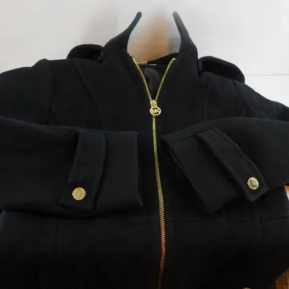 Michael Kors Women Black Trench Coat Wool Blend Jacket Removal Hood Jacket Small - Picture 10 of 12